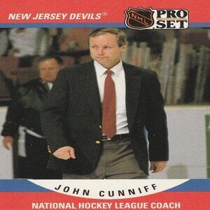 John Cunniff - New Jersey Devils NHL Coach - 1990 Pro Set Card - Card Number 670